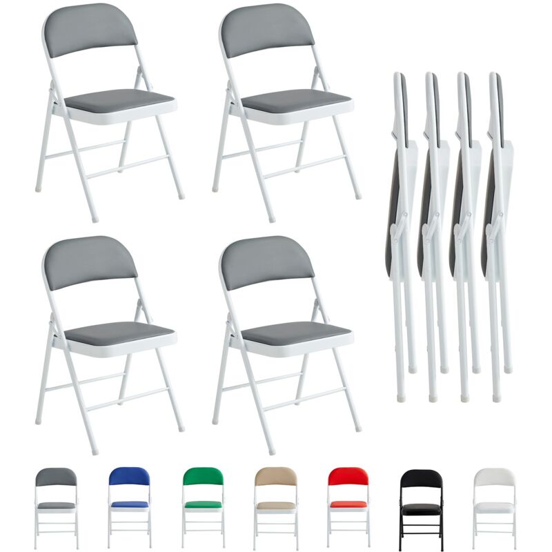 Set of 4 Faux Leather Foldable Chair with Metal Frame and Padded Seat GREY