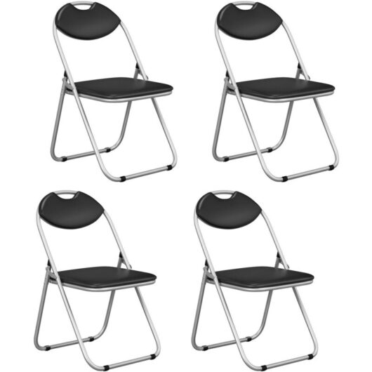 Set of 4 Folding Metal Chair Padded Kitchen Dining Seat U-shaped Guest Chair