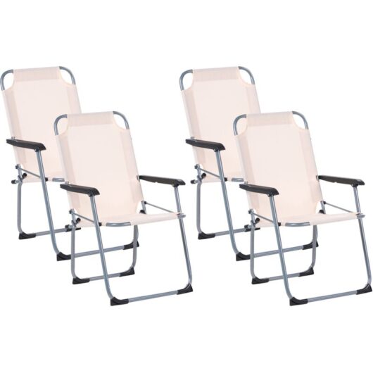 Set of 4 Garden Chairs Beige Steel Frame Textile Matt Powder Coated Folding Modern Outdoor GALATSI