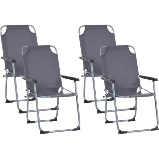 Set of 4 Garden Chairs Grey Steel Frame Textile Matt Powder Coated Folding Modern Outdoor GALATSI