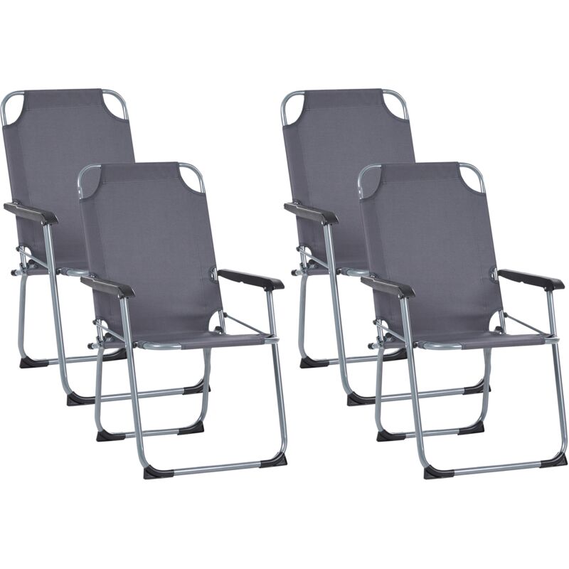 Set of 4 Garden Chairs Grey Steel Frame Textile Matt Powder Coated Folding Modern Outdoor GALATSI
