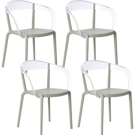 Set of 4 Garden Chairs Light Green Synthetic Material Plastic Indoor Outdoor Garden with Armrests Dining Room Modern Minimalist Style MALEVIZI