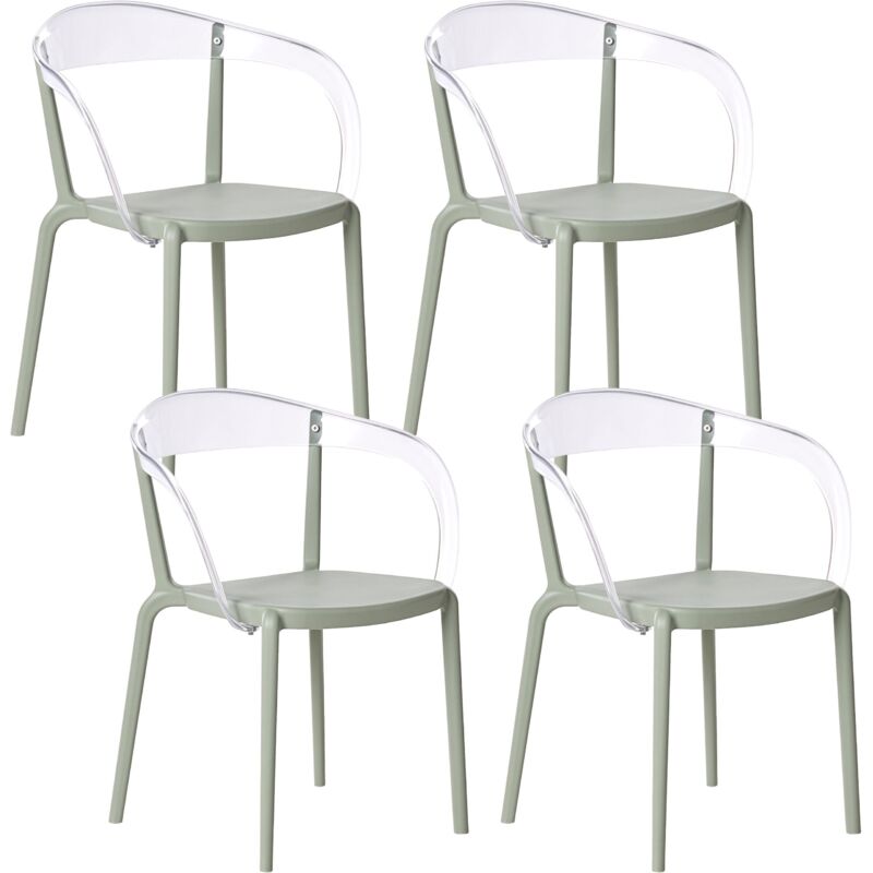 Set of 4 Garden Chairs Light Green Synthetic Material Plastic Indoor Outdoor Garden with Armrests Dining Room Modern Minimalist Style MALEVIZI