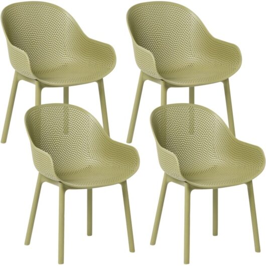 Set of 4 Garden Chairs Olive Green Plastic Indoor Outdoor Garden with Armrests Dining Room Modern Minimalist Style TIGGIANO