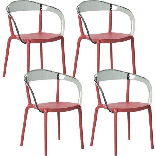 Set of 4 Garden Chairs Red Synthetic Material Plastic Indoor Outdoor Garden with Armrests Dining Room Modern Minimalist Style MALEVIZI