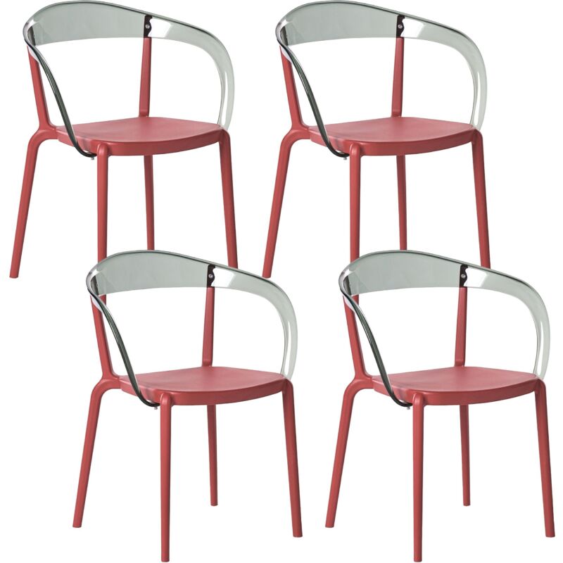 Set of 4 Garden Chairs Red Synthetic Material Plastic Indoor Outdoor Garden with Armrests Dining Room Modern Minimalist Style MALEVIZI