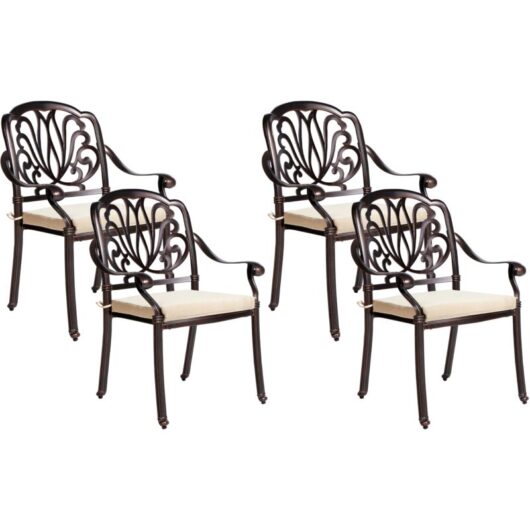 Set of 4 Garden Chairs with Cushions ANCONA Metal Dark Brown