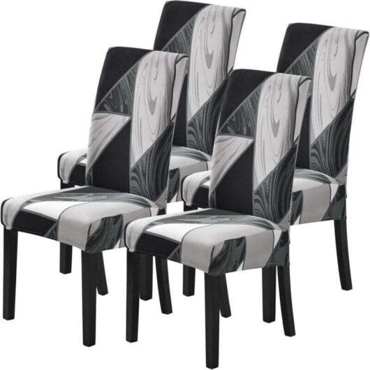 Set of 4 Stretch Chair Covers, Universal Printed Chair Covers, Non-Slip Padded Chair Covers for Home, Hotel and Restaurant, Grey