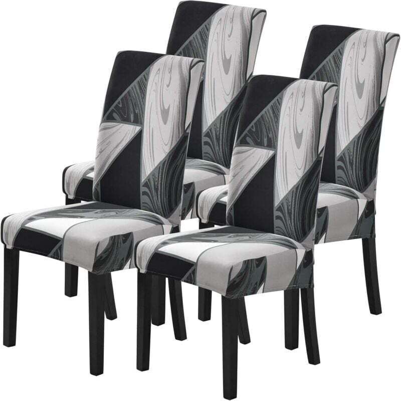Set of 4 Stretch Chair Covers, Universal Printed Chair Covers, Non-Slip Padded Chair Covers for Home, Hotel and Restaurant, Grey