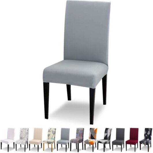 Set of 4 Stretch Chair Covers, Universally Washable, Modern Chair Covers for Dining Room, Restaurant, Hotel, Floral Decor, Light Grey