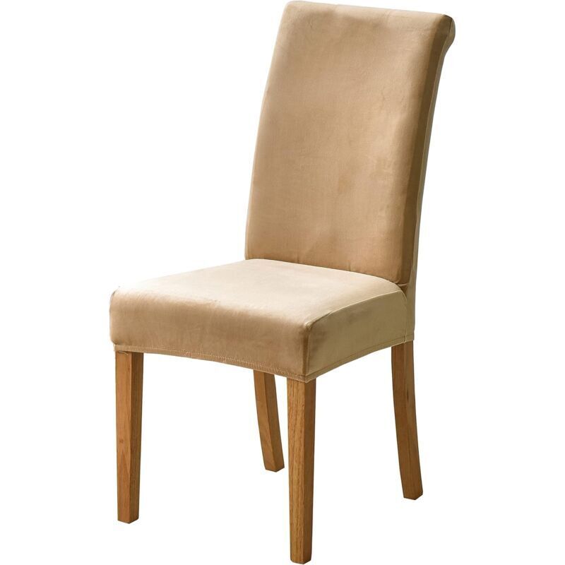Set of 4 Velvet Chair Covers, Straight Spandex Fabric with Elastic, Grand Lady Velvet Dining Chair Slipcovers for Restaurant, Hotel, Party and