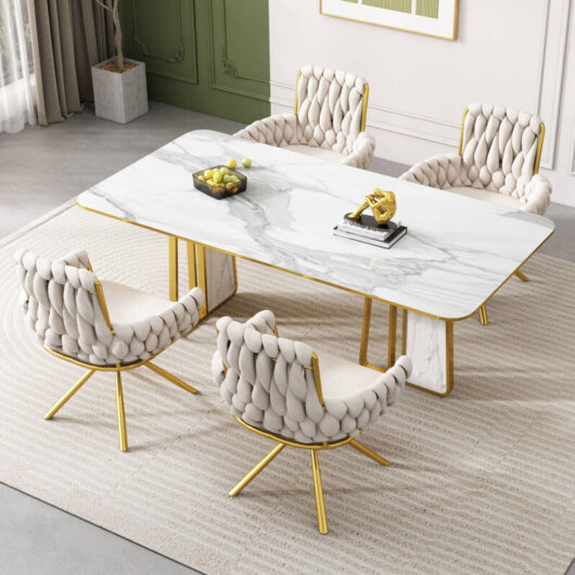 Set of 4, Velvet Dining Chair, Armchair, Single Luxurious Living Room and Bedroom Swivel Chair, Leisure Swivel Chair with Four Metal Support Legs,