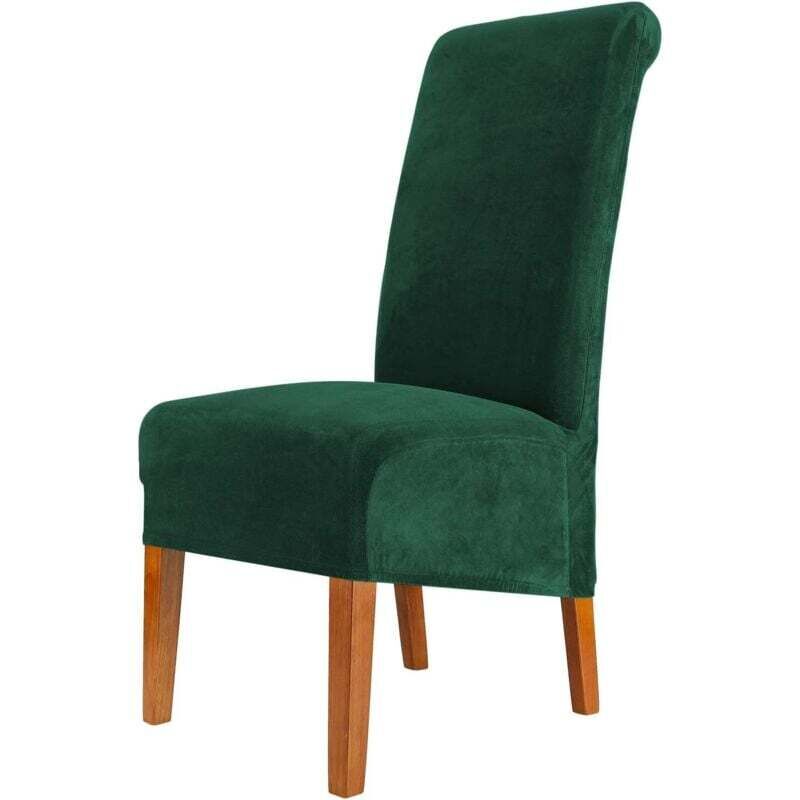 Set of 4 dark green stretch velvet dining chair covers, 48 cm (D) x 48 cm (W) x 103 cm (H), polyester, stretch, washable and removable