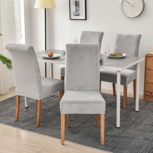 Set of 4 elastic covers for dining chairs, elastane with elastic band, large terciopelo (light gray)