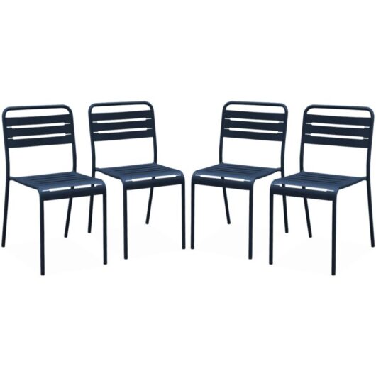 Set of 4 stackable steel garden chairs, Amelia, Marine blue, 44x52x79 cm