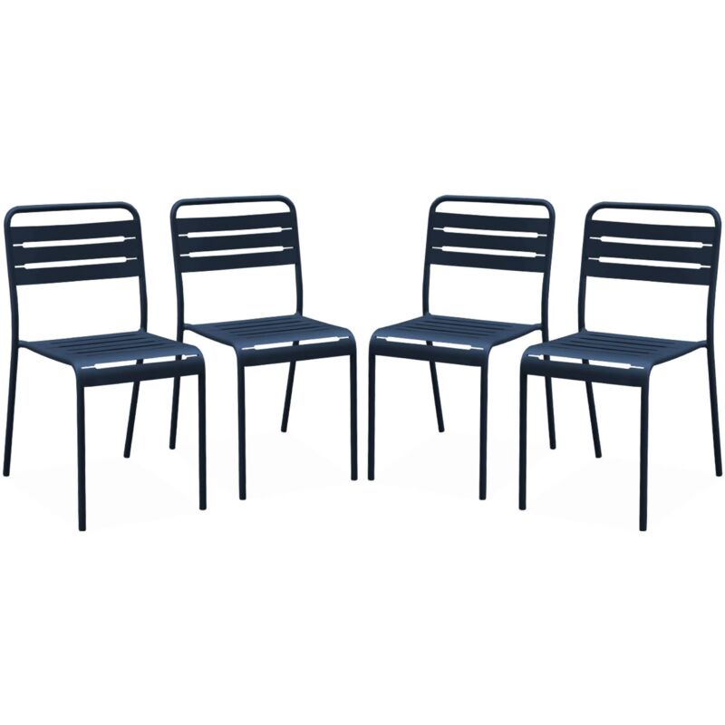 Set of 4 stackable steel garden chairs, Amelia, Marine blue, 44x52x79 cm