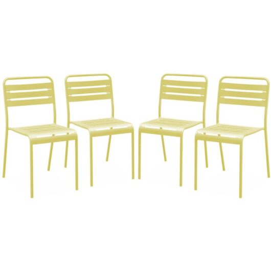 Set of 4 steel garden chairs, 4 seater, yellow, Amelia, W44 x D52 x H79cm