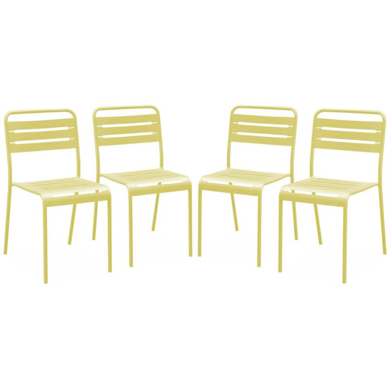 Set of 4 steel garden chairs, 4 seater, yellow, Amelia, W44 x D52 x H79cm