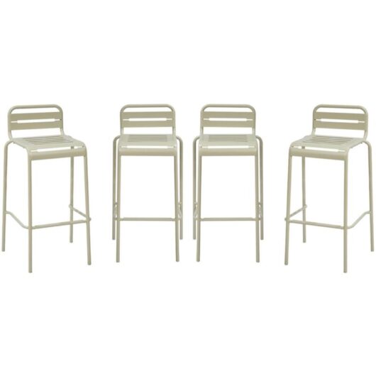 Set of 4 steel garden high chairs, 4 seater, beige, Amelia, W 44 x D 41 x H 85cm