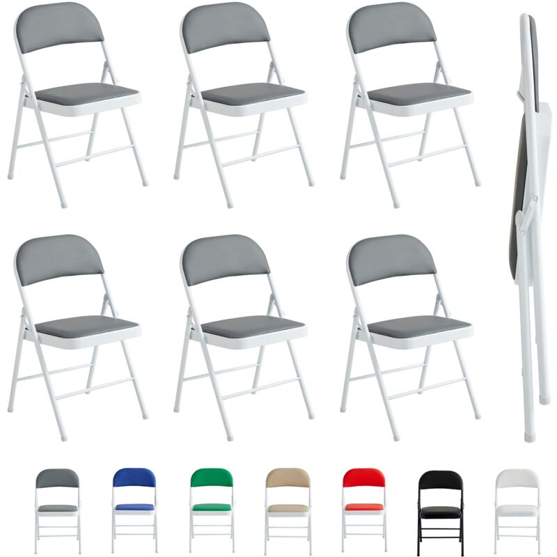 Set of 6 Faux Leather Foldable Chair with Metal Frame and Padded Seat GREY