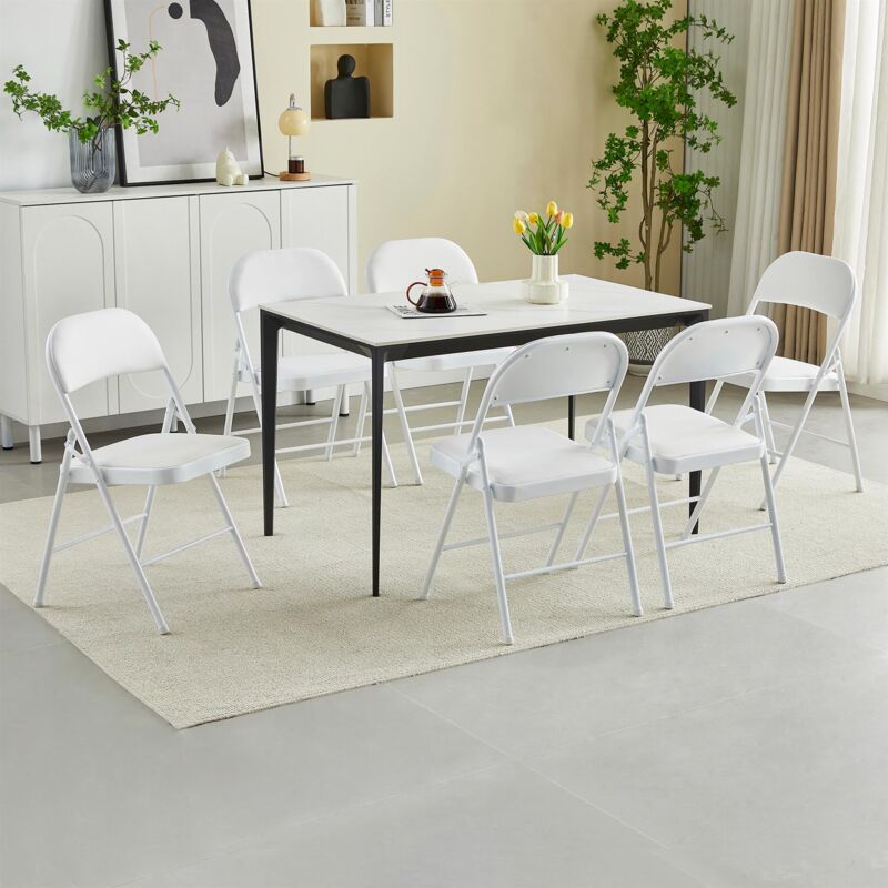 Set of 6 Faux Leather Foldable Chair with Metal Frame and Padded Seat WHITE