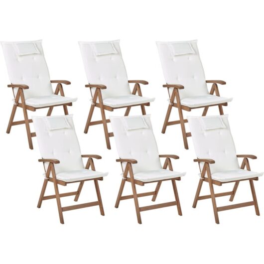 Set of 6 Garden Chairs with Cushions AMANTEA Acacia Wood Off-White