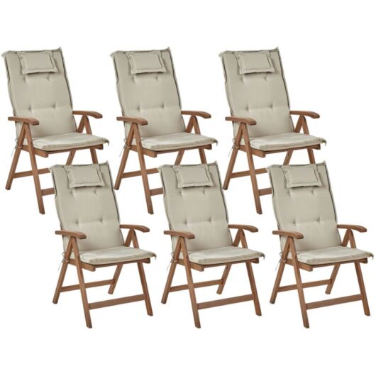 Set of 6 Garden Chairs with Cushions AMANTEA Acacia Wood Taupe