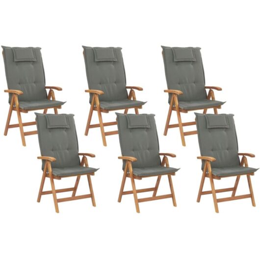 Set of 6 Garden Chairs with Cushions JAVA Acacia Wood Graphite Grey