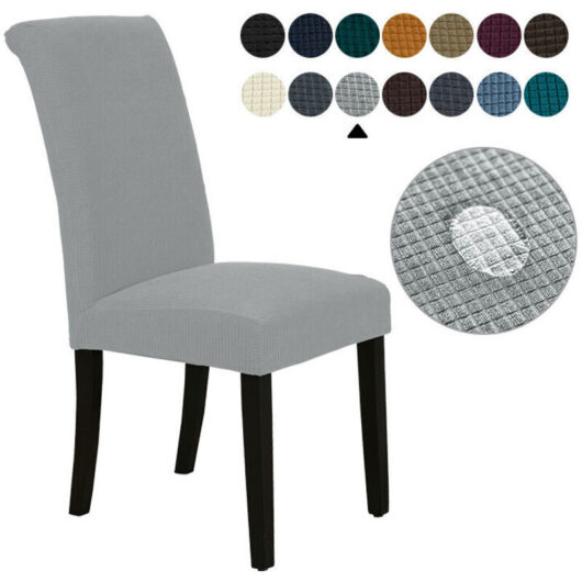 Set of 6 Jacquard Chair Covers: Elastic, Removable, Washable, Universal for Weddings, Kitchens and Banquets (6 Pieces, Silver) - M