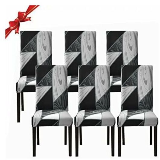 Set of 6 Stretch Chair Covers (Black Geometric Pattern, Set of 6), Universal and Washable Chair Covers, Easy Care Chair Covers for Hotel Dining Room