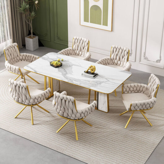Set of 6, Velvet Dining Chair, Armchair, Single Luxurious Living Room and Bedroom Swivel Chair, Leisure Swivel Chair with Four Metal Support Legs,