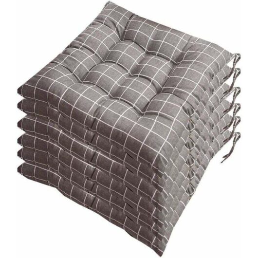 Set of 6 chair cushions 40x40, decorative cushion, chair cushion, garden cushions, 12 stitched details, different patterns, polyester (A),