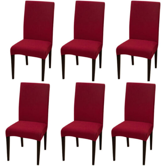 Set of 6 stretch chair covers, burgundy, solid color