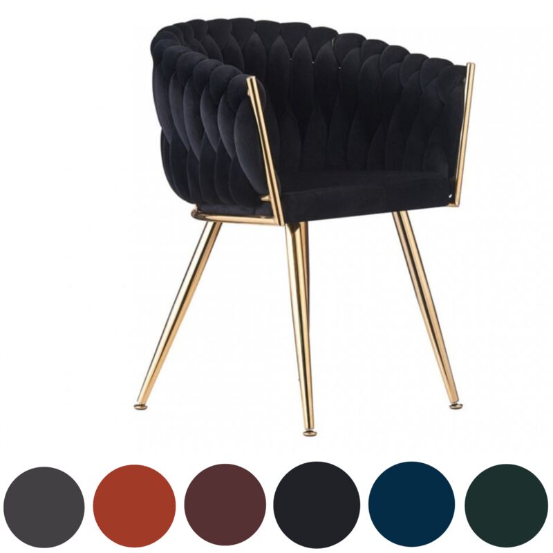 Single Roma Modern Velvet Dining Chair - Ergonomic Curved back with Gold Metal Frame - Armchair for Dining Room Kitchen Living Room - Black