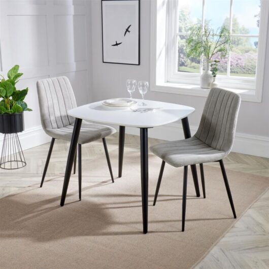 Straight Stitch Lt Cord Dining Chair with Tapered Legs (Set of 2) - Metal - L54 x W44 x H88 cm - Light Grey/Black - Flat Packed