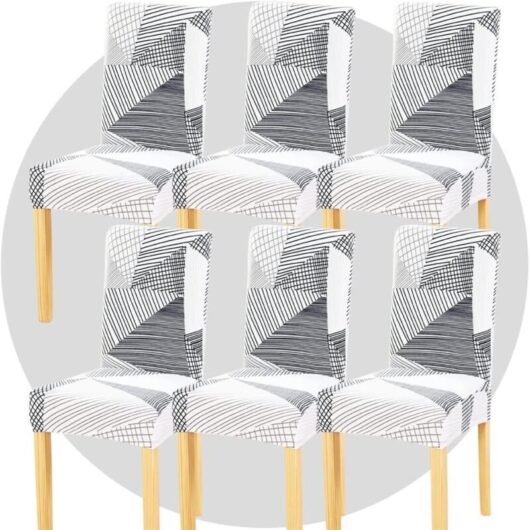 Stretch Chair Covers, Set of 6, Printed, Elastic, Washable, Removable, for Kitchen, Hotel, Restaurant