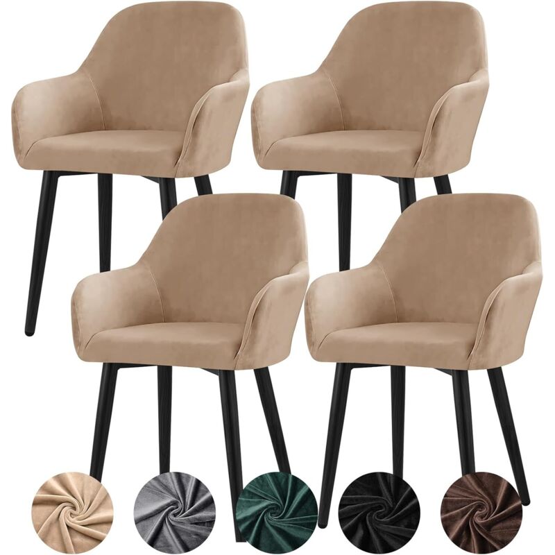 Stretch Velvet Chair Covers, Set of 4, Universal Armchair Covers, Removable and Washable, for Dining Room, Kitchen, Banquet, Wedding, Party (Camel, 4