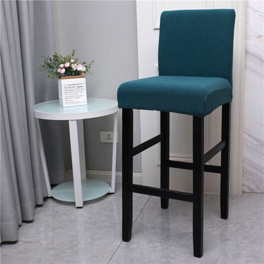 Stretchable Bar Stool Cover, Universal Washable Bar Dining Chair Cover, Bar Stool Covers with Backrest, Modern Chair Cover (Peacock Blue, Set of 4)
