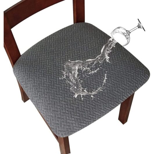Stretchable Jacquard Elastic Chair Seat Cover, Waffle Textured Chair Cover for Dining Room (Dark Grey, 4)