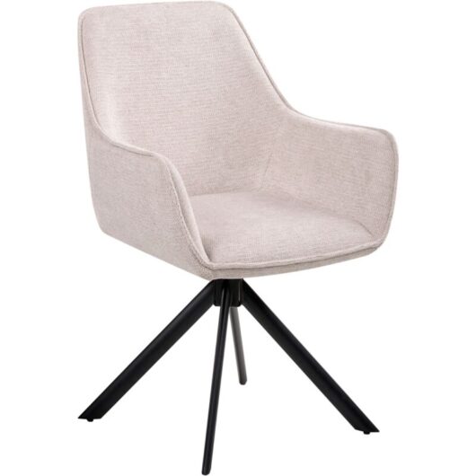 Swivel Dining Chair Light Beige Fabric Upholstered Seating with Armrest Dining Room Scandinavian Modern Style MORNAS
