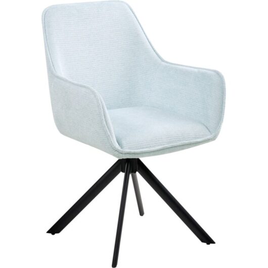 Swivel Dining Chair Light Blue Fabric Upholstered Seating with Armrest Dining Room Scandinavian Modern Style MORNAS