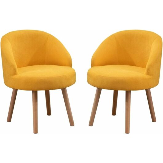 Tub Chairs Set of 2, Linen Fabric Armchair for Living Room, Lounge Sofa Chair Occasional Chair for Reception Bedroom (Warm Yellow)