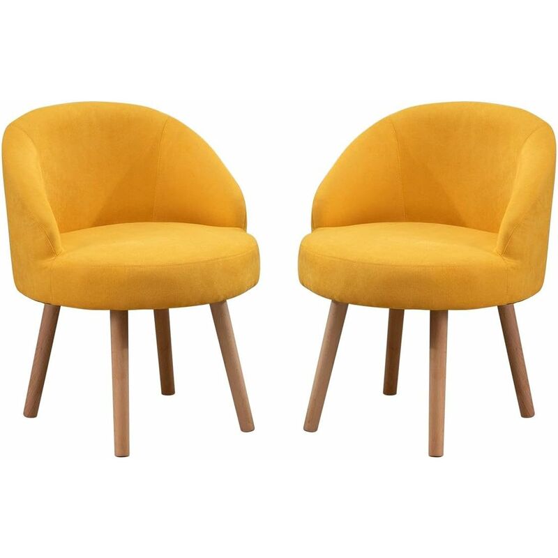 Tub Chairs Set of 2, Linen Fabric Armchair for Living Room, Lounge Sofa Chair Occasional Chair for Reception Bedroom (Warm Yellow)