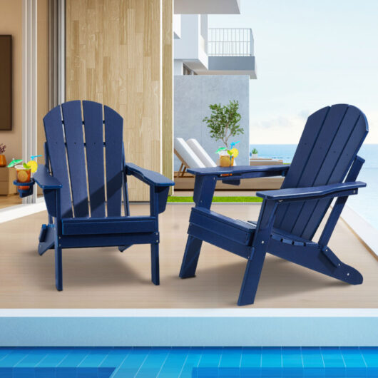 VEVOR Adirondack Chair Plastic, Set of 2 All-Weather Portable Folding Fire Pit Chair, Outdoor Adirondack Patio Chair with Cup Holder, with Relaxing