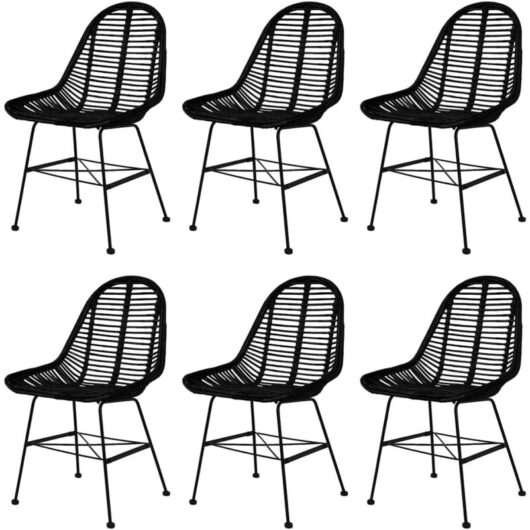 Vidaxl - Dining Chairs 6 pcs Black Natural Rattan