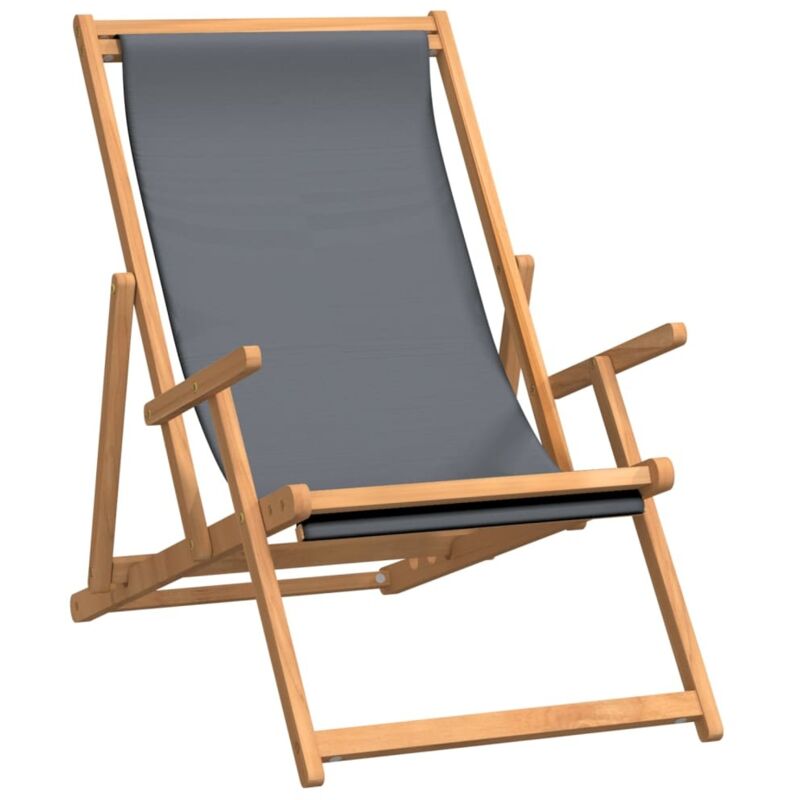 Vidaxl - Folding Beach Chair Solid Wood Teak Grey