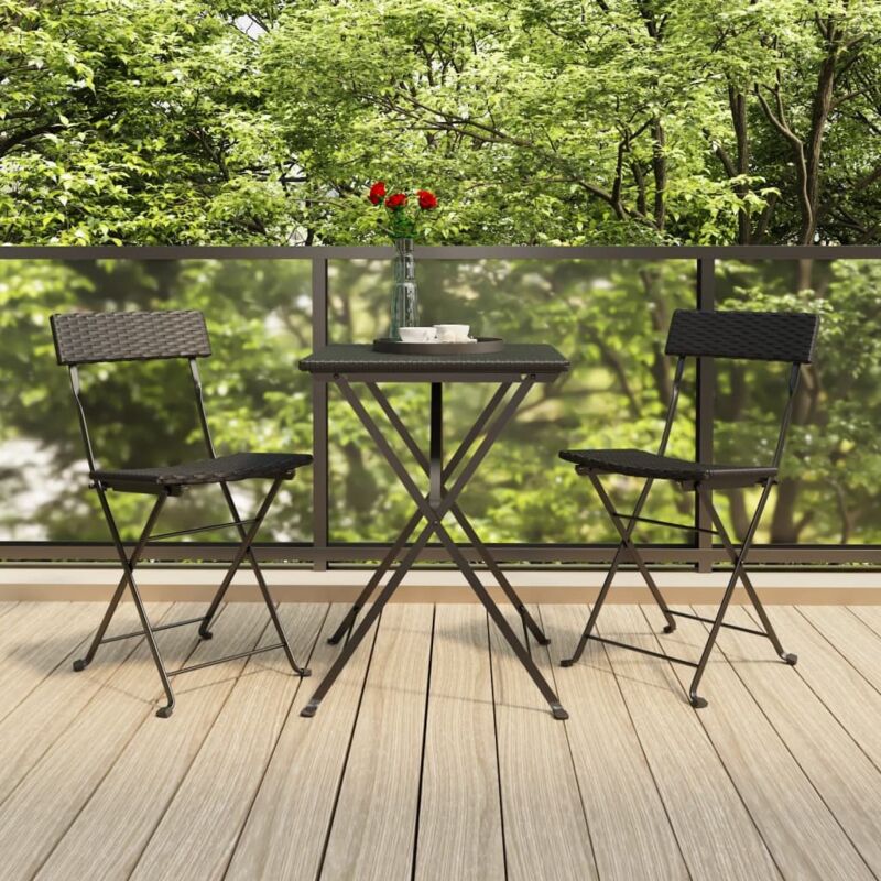 Vidaxl - Folding Bistro Chairs 2 pcs Black Poly Rattan and Steel
