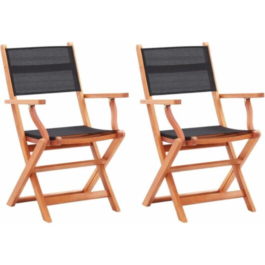 Vidaxl - Folding Garden Chairs 2 pcs Black Solid Eucalyptus Wood and Textilene