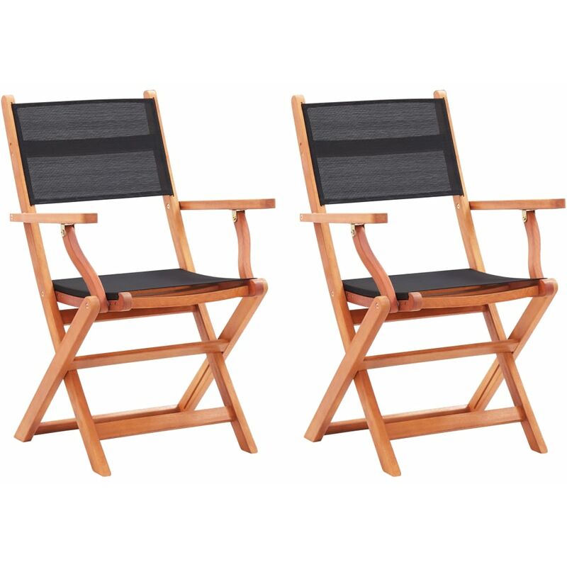 Vidaxl - Folding Garden Chairs 2 pcs Black Solid Eucalyptus Wood and Textilene