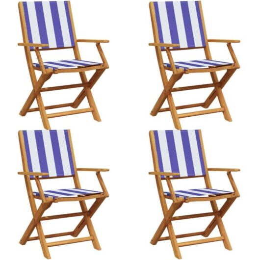 Vidaxl - Folding Garden Chairs 4 pcs Blue and White Fabric and Solid Wood